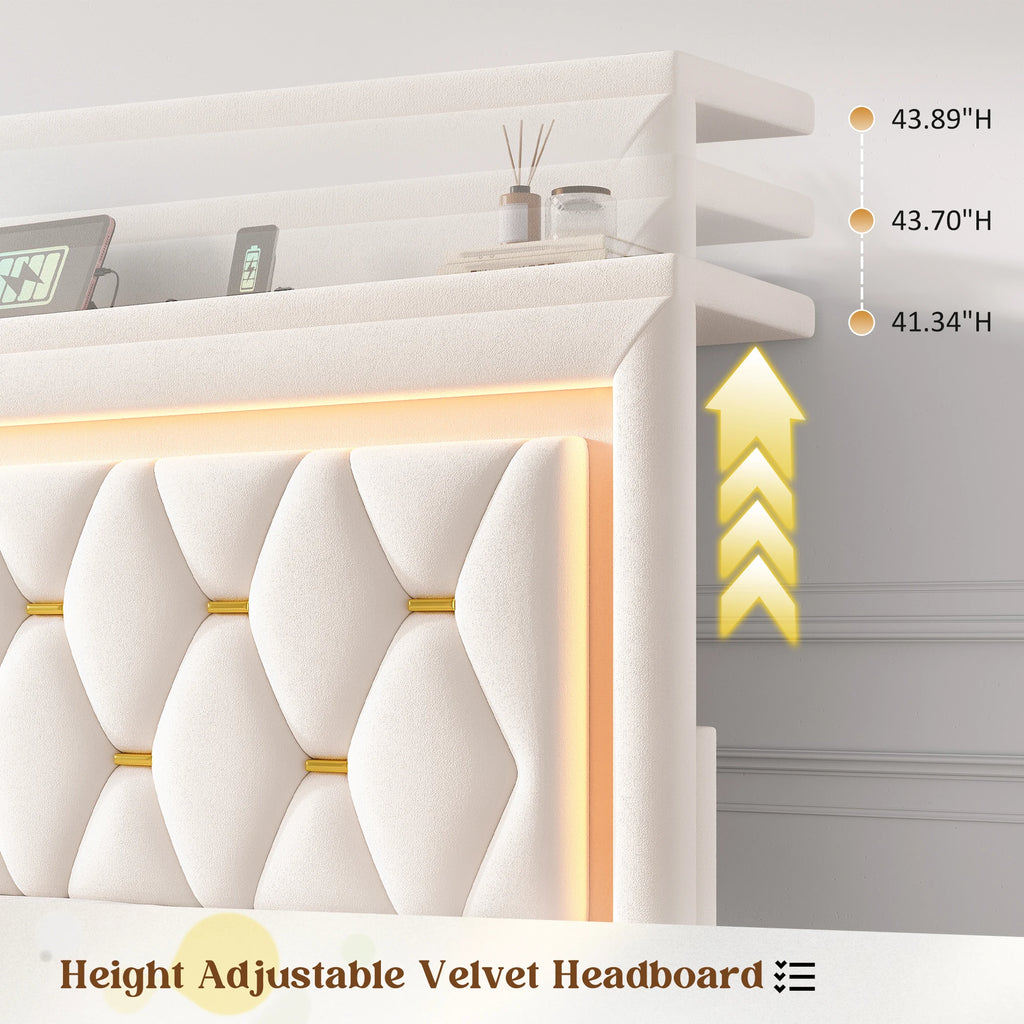 LED Bed Frame with 4 Storage Drawers Platform Bed