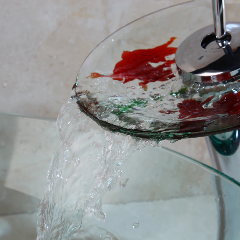Tempered Glass Bathroom Basin Sink Faucet Combo