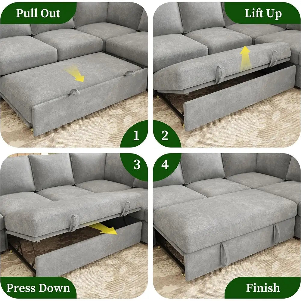 83.5 L-Shaped Sleeper Sofa – 5-Seat Sectional with Pull-Out Bed