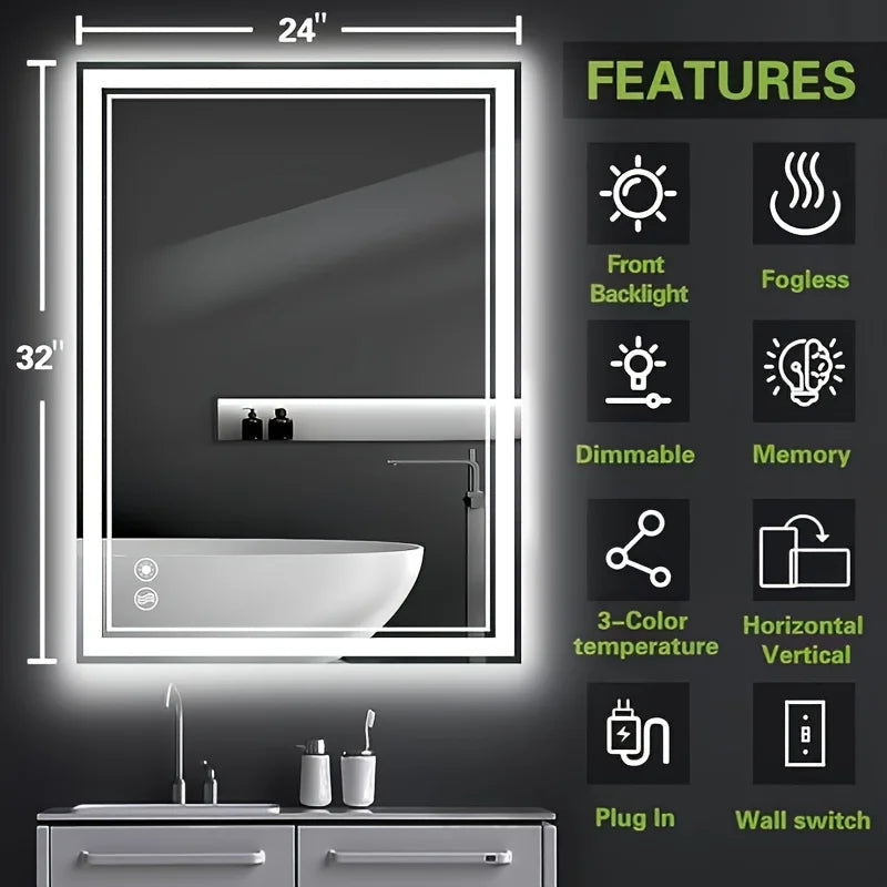 LED Bathroom Mirror, Bathroom Vanity with Anti-Fog,