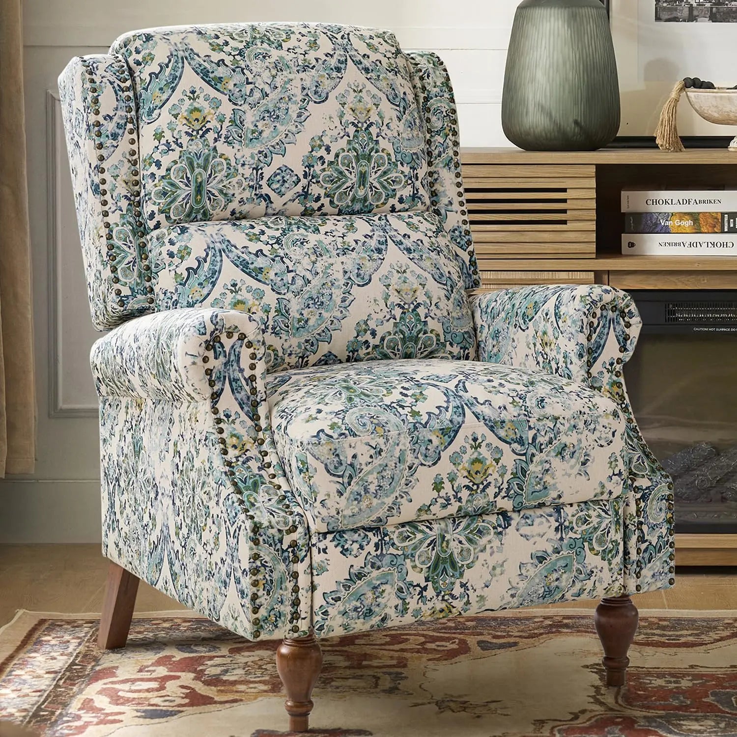 Floral Upholstered Pushback Recliner Wingback Accent Chair