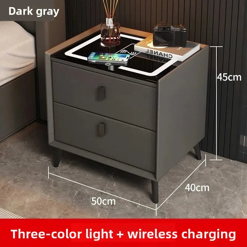 Multifunctional Smart Bedside Cabinet with Wireless Charging LED  Fingerprint Lock USB