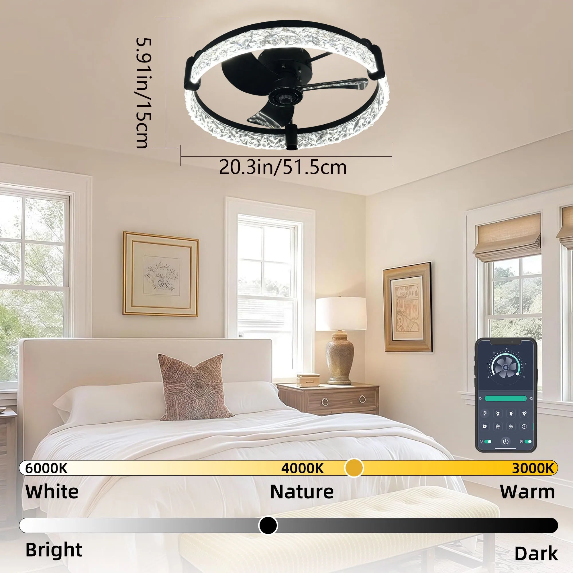 LED ceiling fan, 3-blade with lights and remote