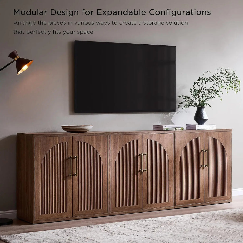 Fluted Arched Door Sideboard Set of 3, Accent Cabinet with Adjustable Shelf, Wood Storage for Dining & Living Room, Customized