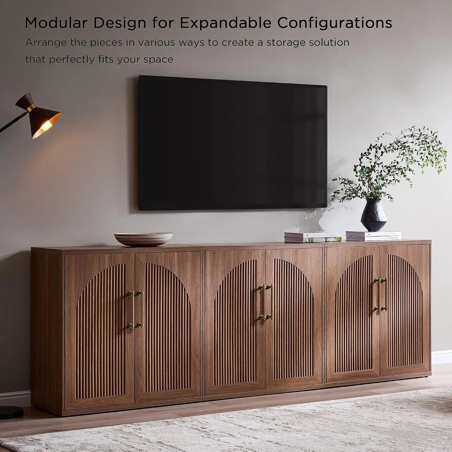 Fluted Arched Door Sideboard Set of 3, Accent Cabinet with Adjustable Shelf, Wood Storage for Dining & Living Room, Customized
