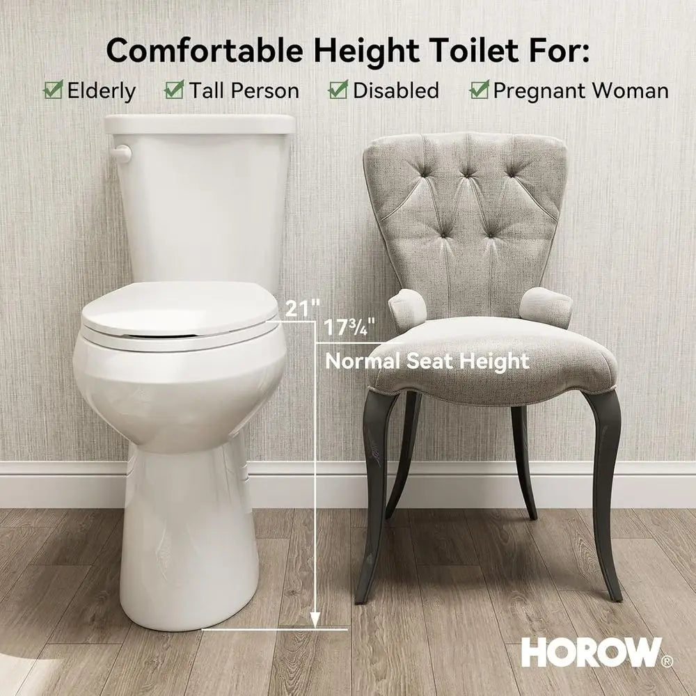 21 Inch Tall Toilets, Extra High Toilets with Comfort Chair Height Seat, 1.28 GPF Single Flush Two-Piece Toilet, 12" Rough In El