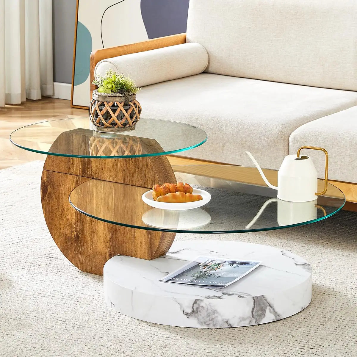 Glass 3 Tier Round Coffee Table