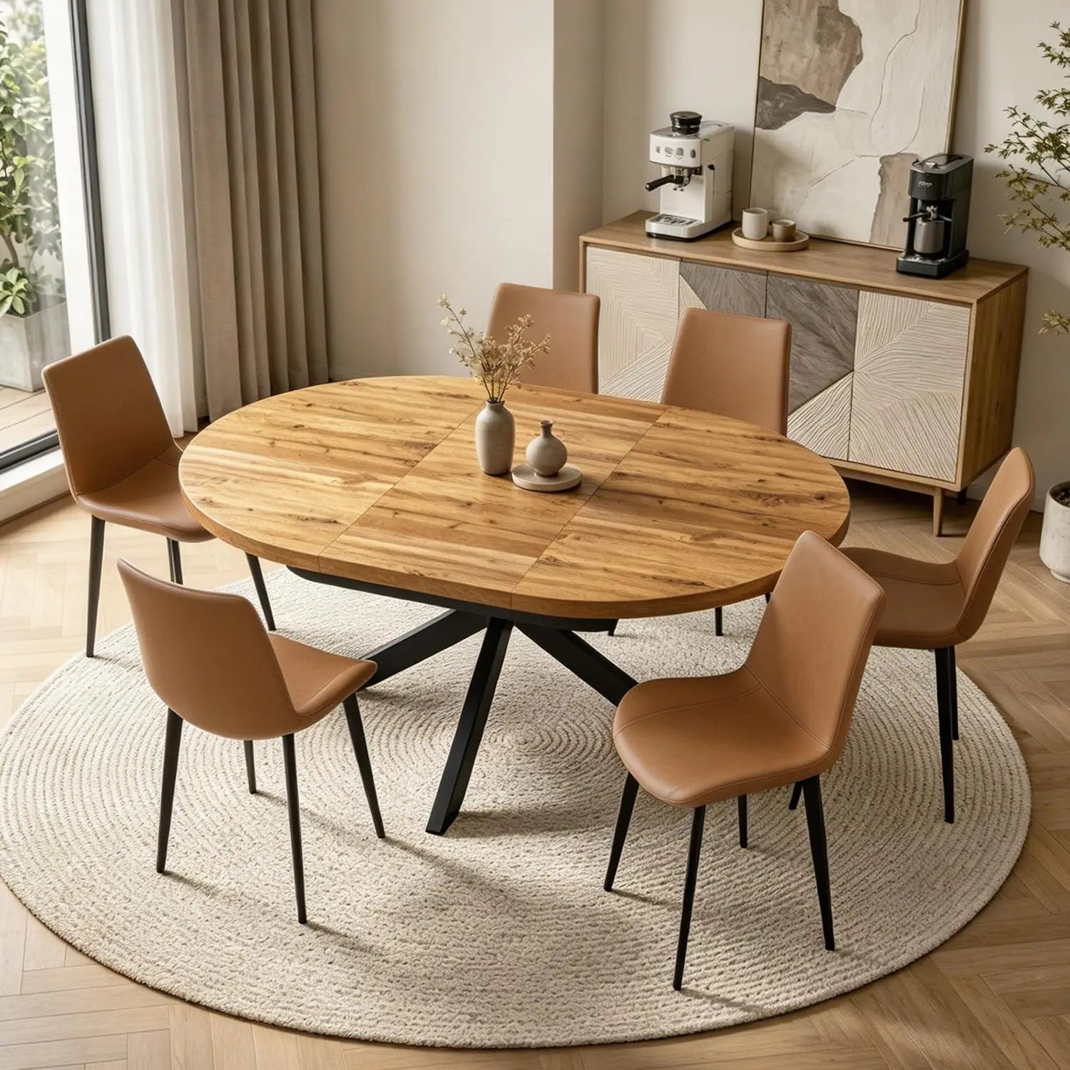 7-Piece Extendable Round Dining Table with Chairs Set