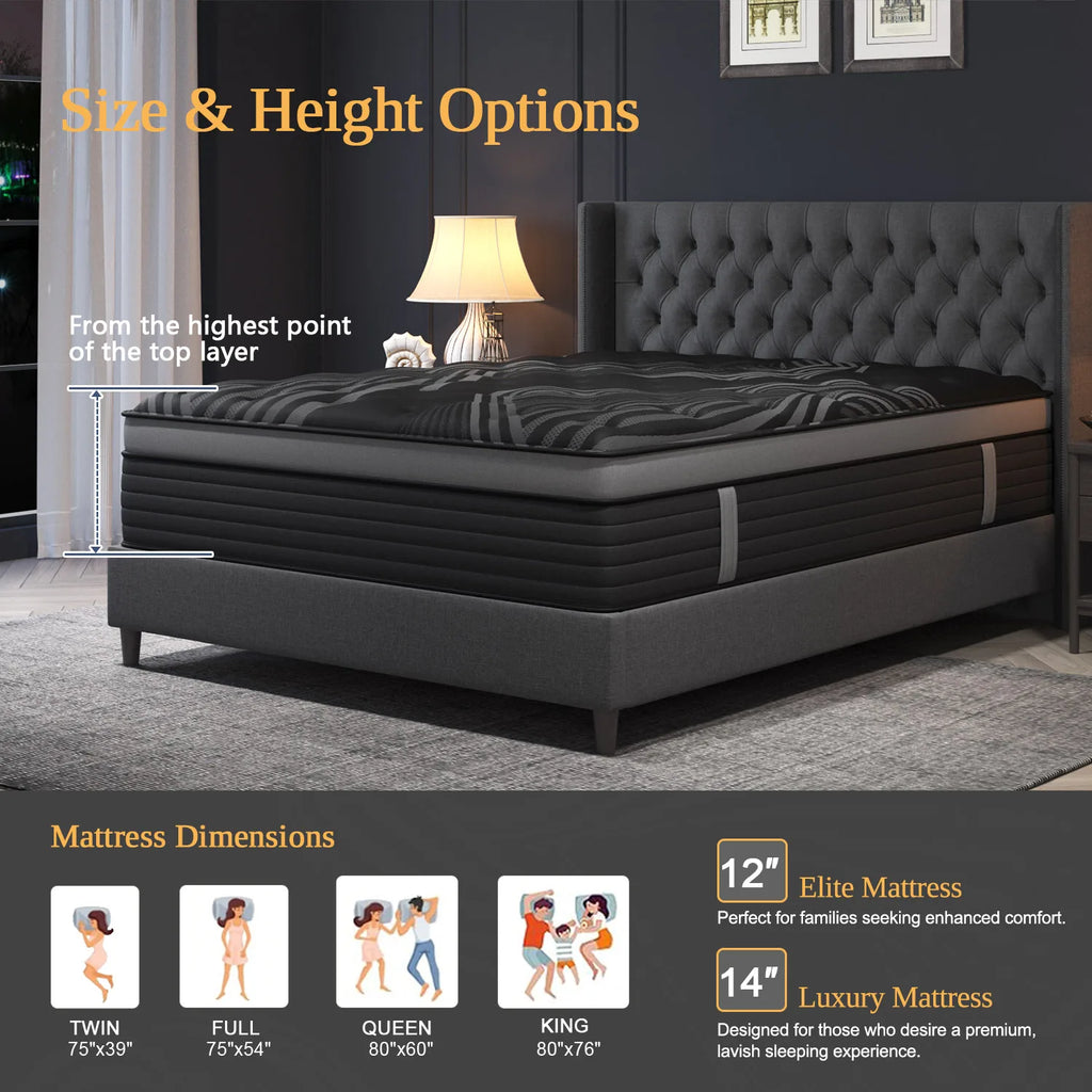 12"14" Gel Memory Foam Hybrid Pocket Spring Mattress