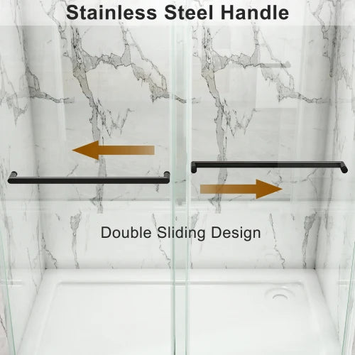 56 to 60 inches wide x 76 inches high frameless shower door,double sliding shower door with 3/8 inch (10mm) thick tempered glass