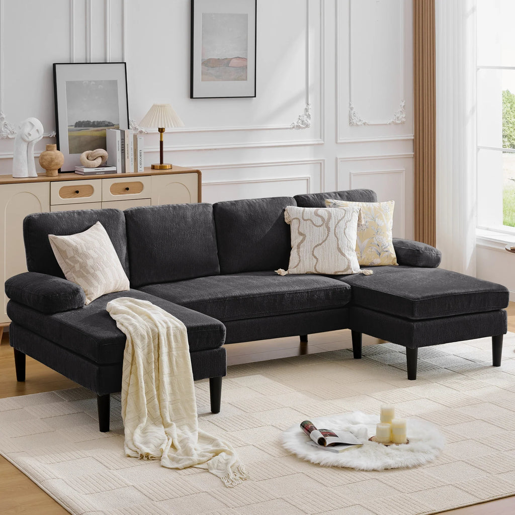 Korser U-Shaped Sectional Sofa 4 Seater Lounge Sleeper with Removable Cushions