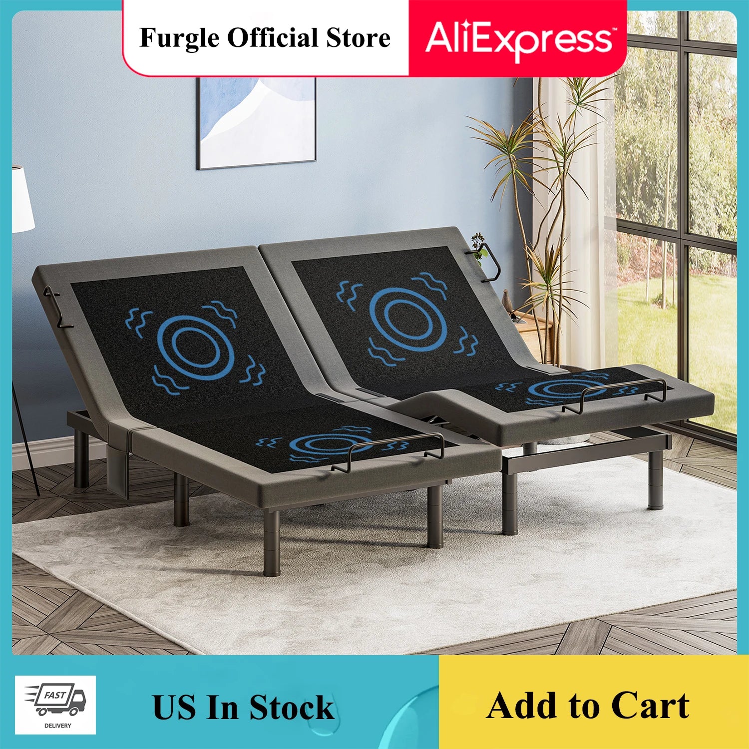 Twin Split King Size Adjustable Bed Base Frame with Massage