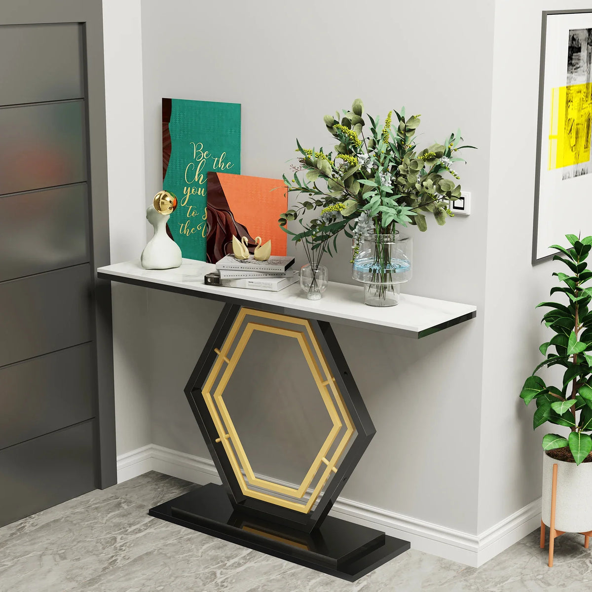 Metal Console Table, Narrow Hallway Tables for Entryway