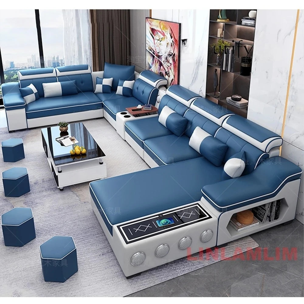 Modern Scientific Cloth Sectional Sofa Set with Chaise Lounge