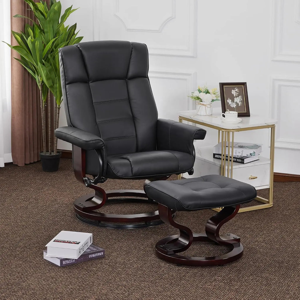 Faux Leather Chair Set, Manual Swivel Recliner with Ottoman