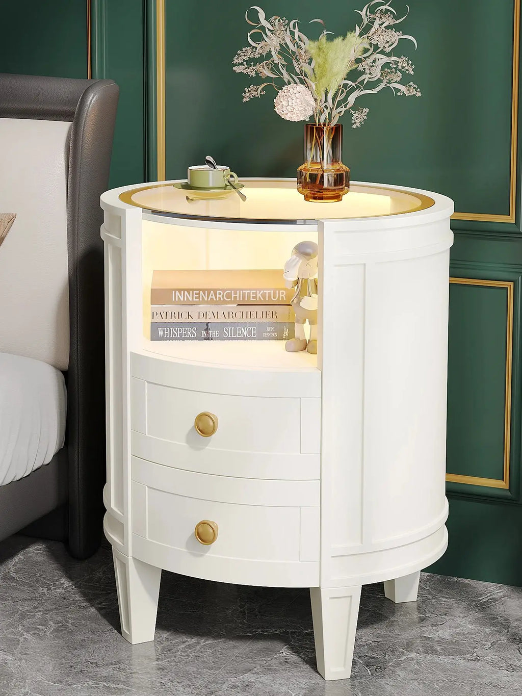 2-Drawer Nightstand with Glass Tabletop