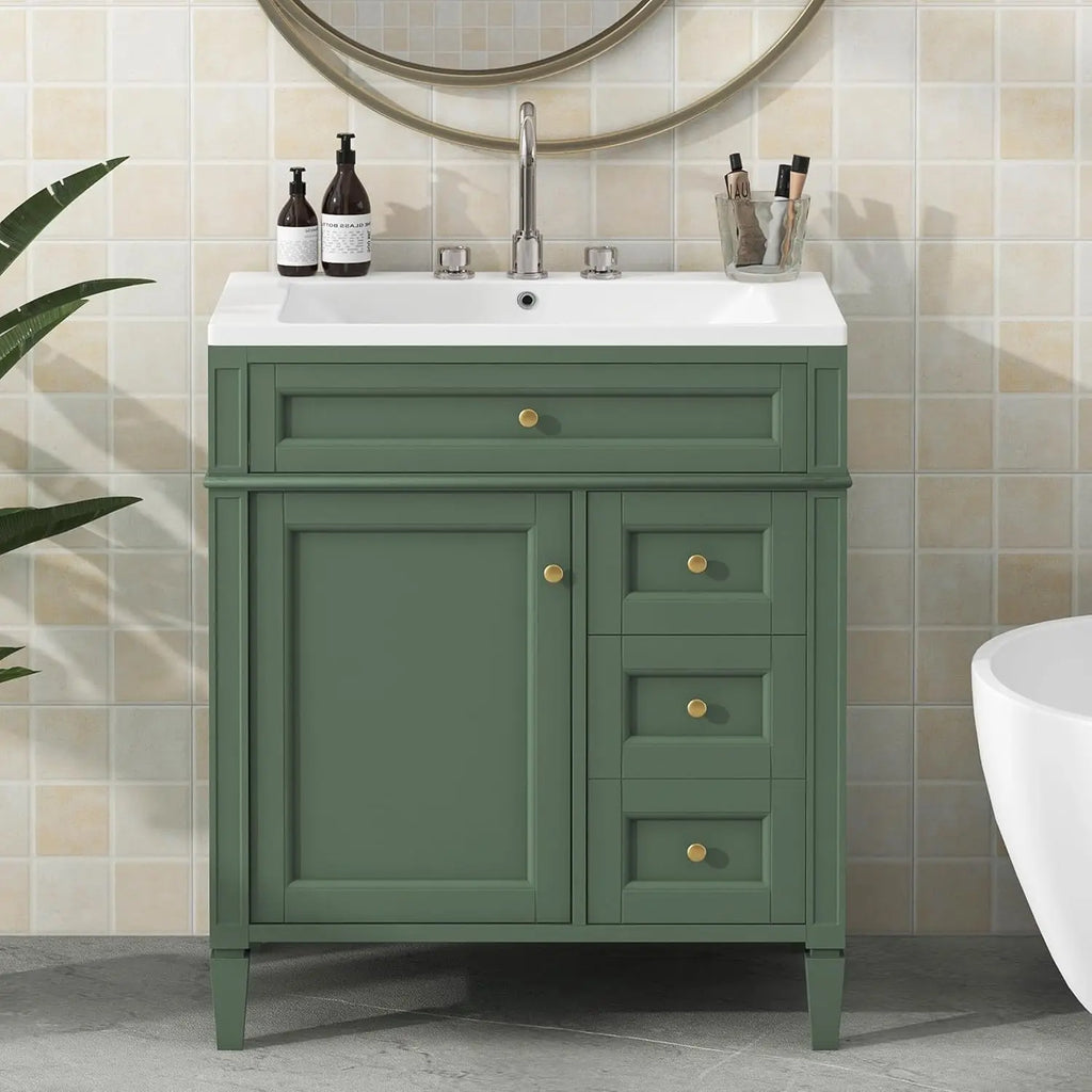 30" Bathroom Vanity Sink Modern Single Door 2 Drawers Tip-Out Drawer