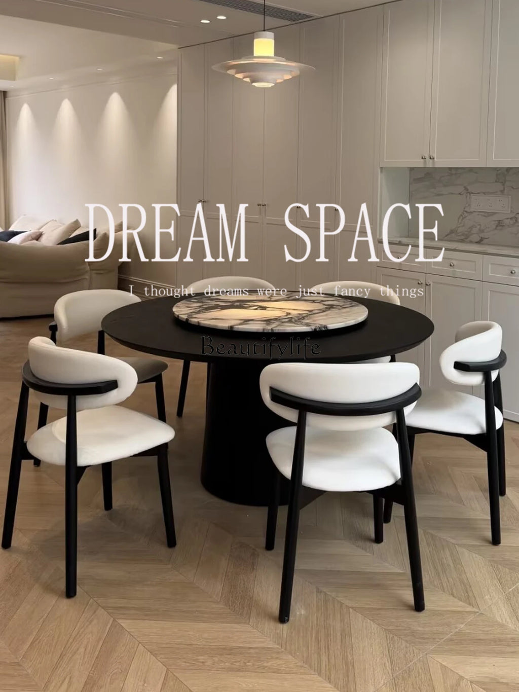 Italian minimalist black and white turntable round dining table
