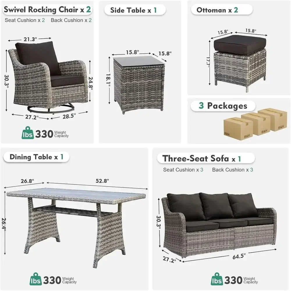7-Piece Outdoor Patio Furniture Set with Swivel Chairs