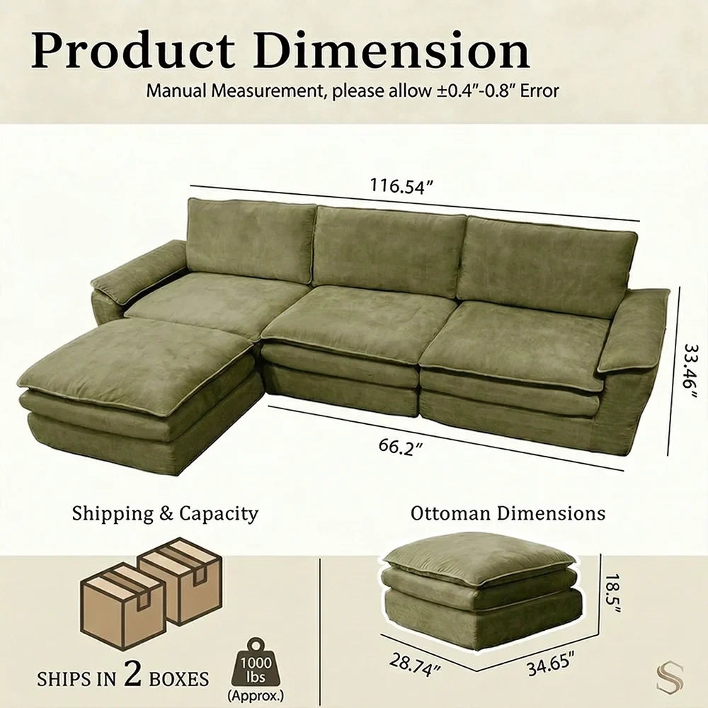 Modern Cloud Modular Sofa Set, Soft Thick Memory Foam, Frameless Couch with Pillows