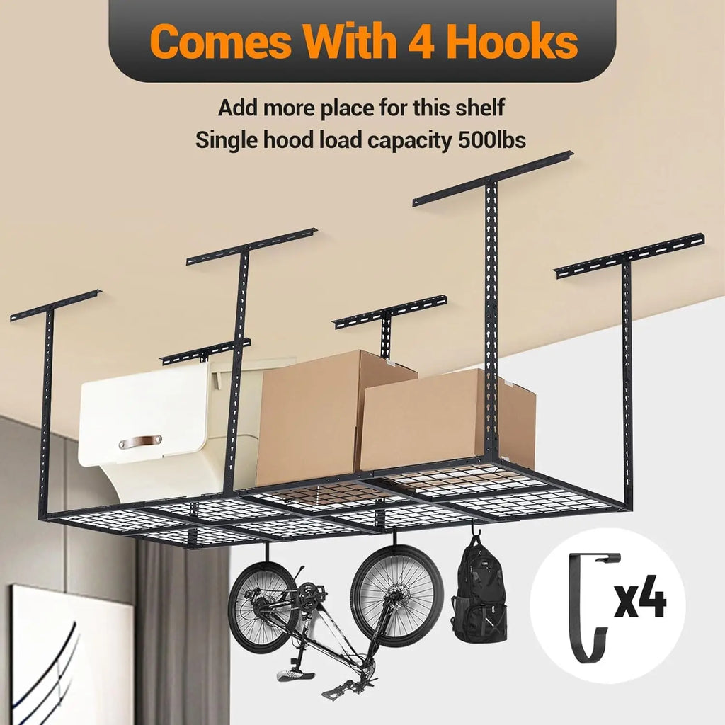 3x8 Ft 600 LBS Capacity Heavy Duty Garage Ceiling Storage Racks