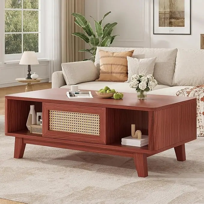 Modern Coffee Table with Rattan Drawer