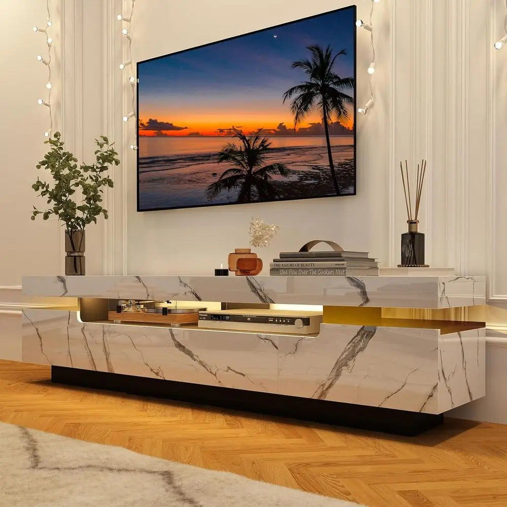 70-80 Inch High Gloss White TV Stand