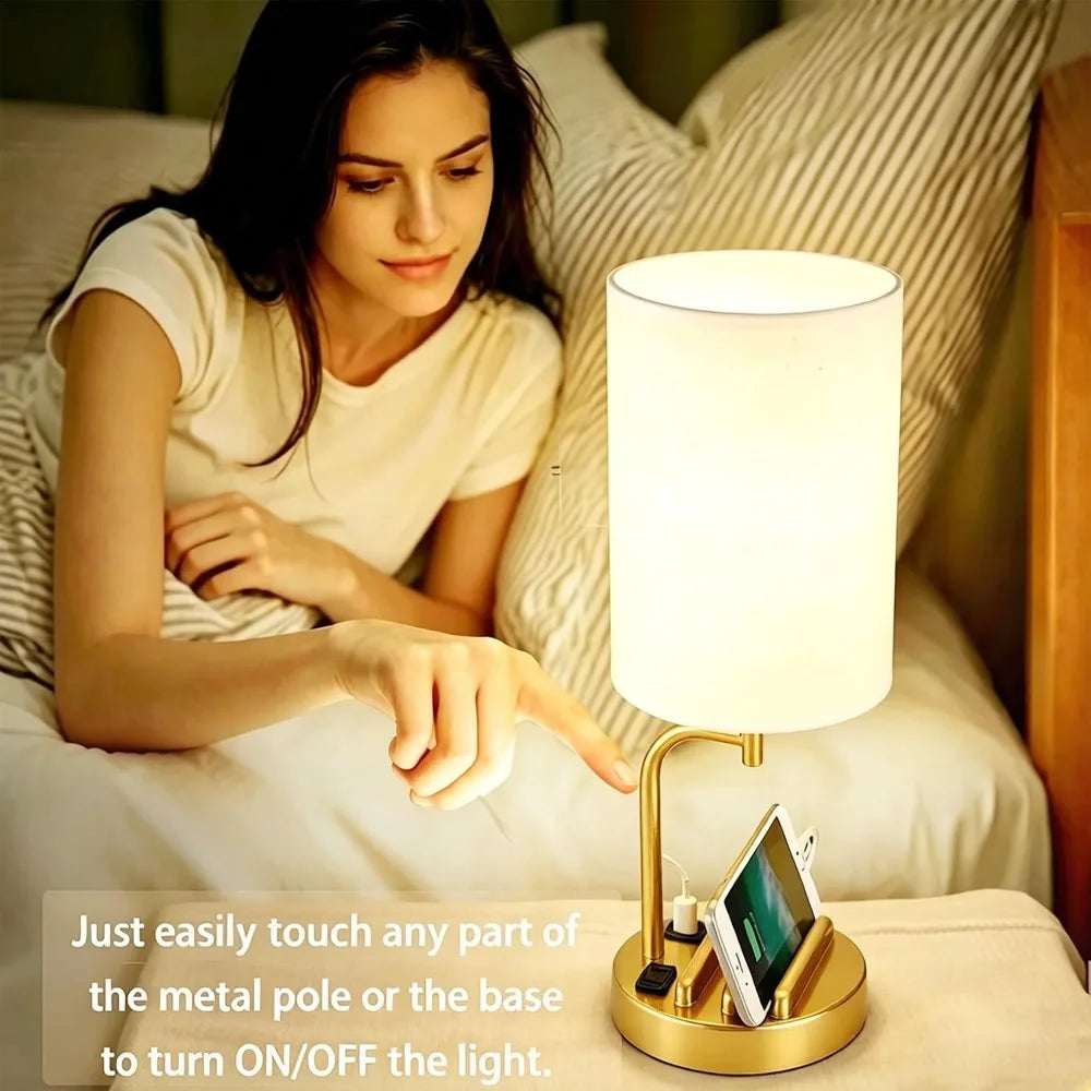 Touch Control USB Table Lamp with USB C/A & AC Outlet,
