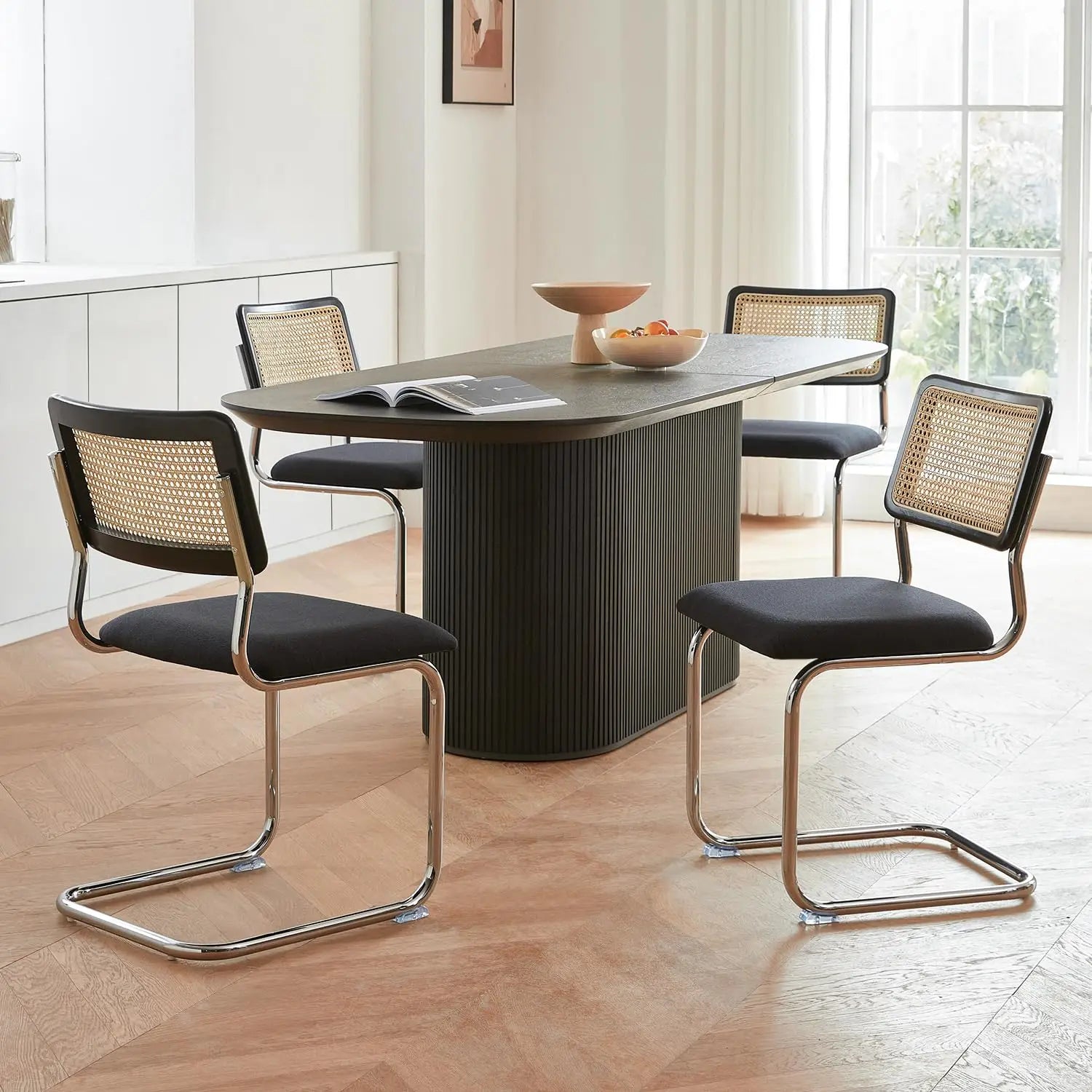 Faux Leather Rattan Dining Chairs 4