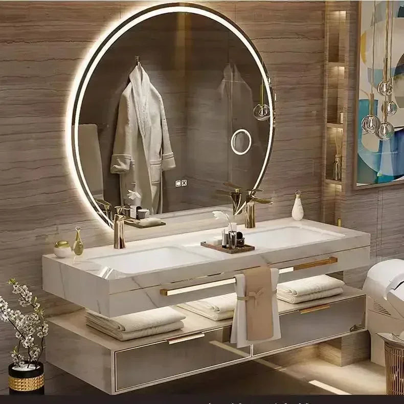 Bathroom Cabinet  Slate Smart Mirror  Double Washbasin