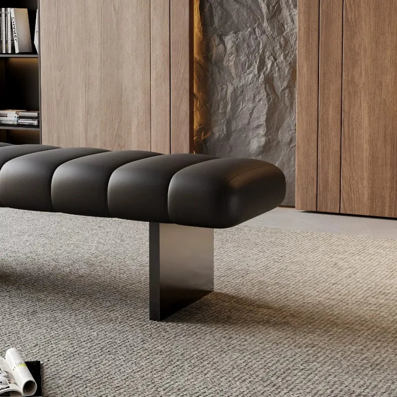 Modern Channel-Tufted Upholstered Bench, Minimalist Padded Ottoman Seat, Low Profile End-of-Bed Bench for Entryway, Bedroom