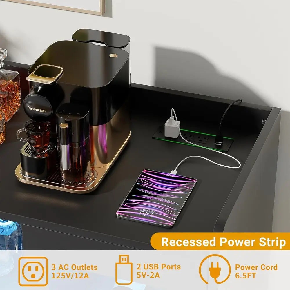 Illuminated Wine and Liquor Cabinet with Power Outlet