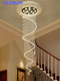 Large Crystal LED Chandeliers for Spiral Living Room Staircase