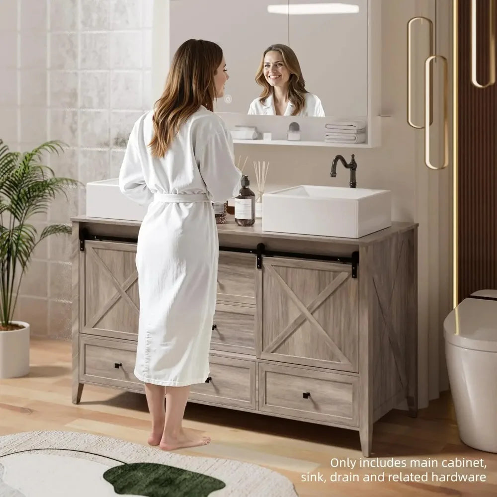 Bathroom Vanity with Sink, 60 Inch Bathroom Vanity Double Sink Ceramic