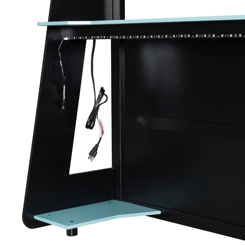 Gaming Loft Bed with Desk, Shelves, and LED Lights,