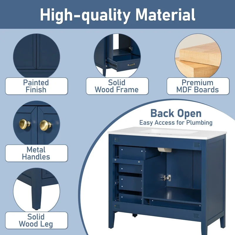 36" Blue Bathroom Vanity with Sink