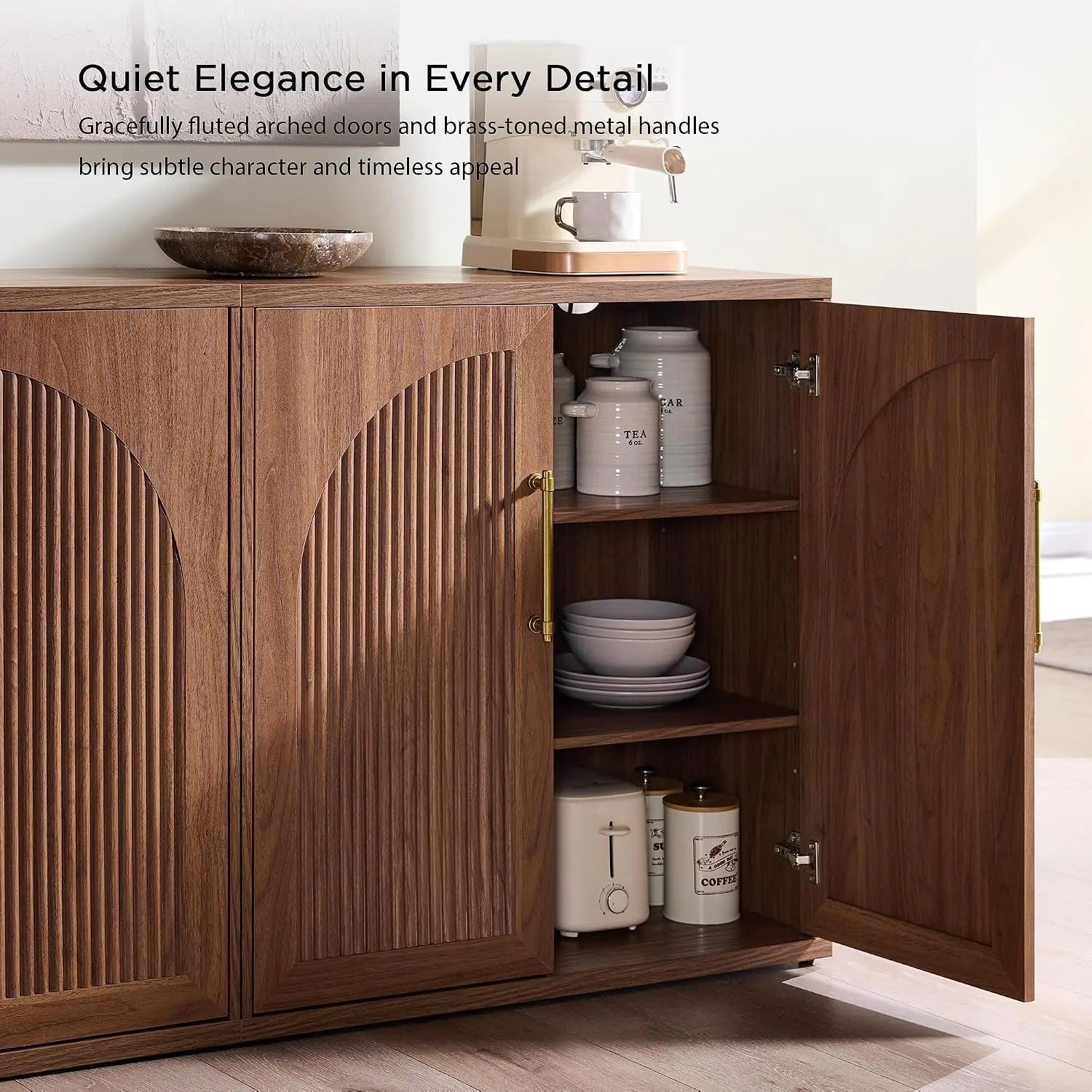 Fluted Arched Door Sideboard Set of 3, Accent Cabinet with Adjustable Shelf, Wood Storage for Dining & Living Room, Customized