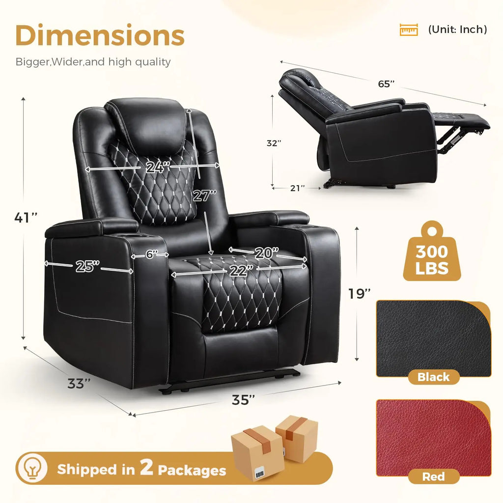 Electric Power Recliner Chair with USB Ports and Cup Holders