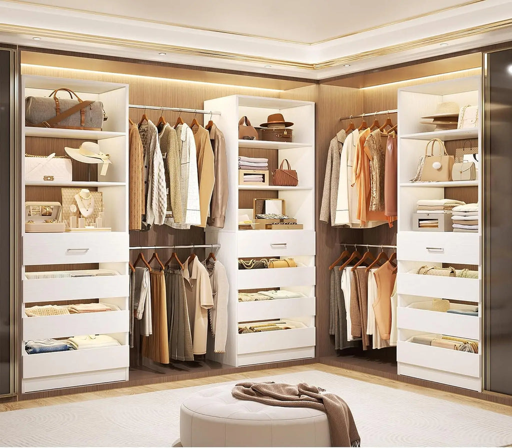 Wood Closet Organizer 12 Drawers 4 Rods 3 Towers