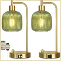 Industrial Table Lamp Set of 2, Green Glass