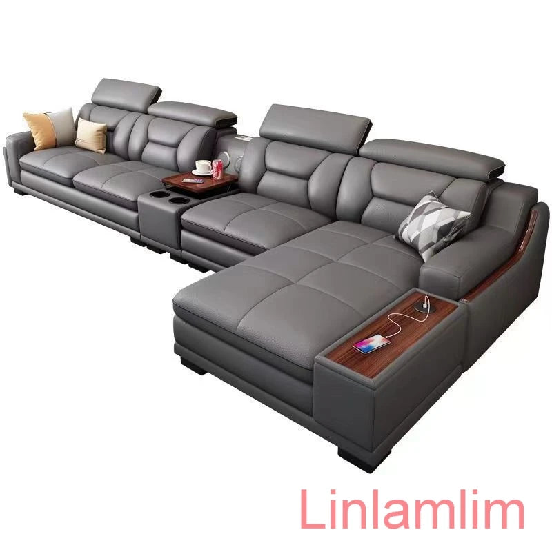 Italian Genuine Leather Sofa - Bluetooth Speaker, USB Charging