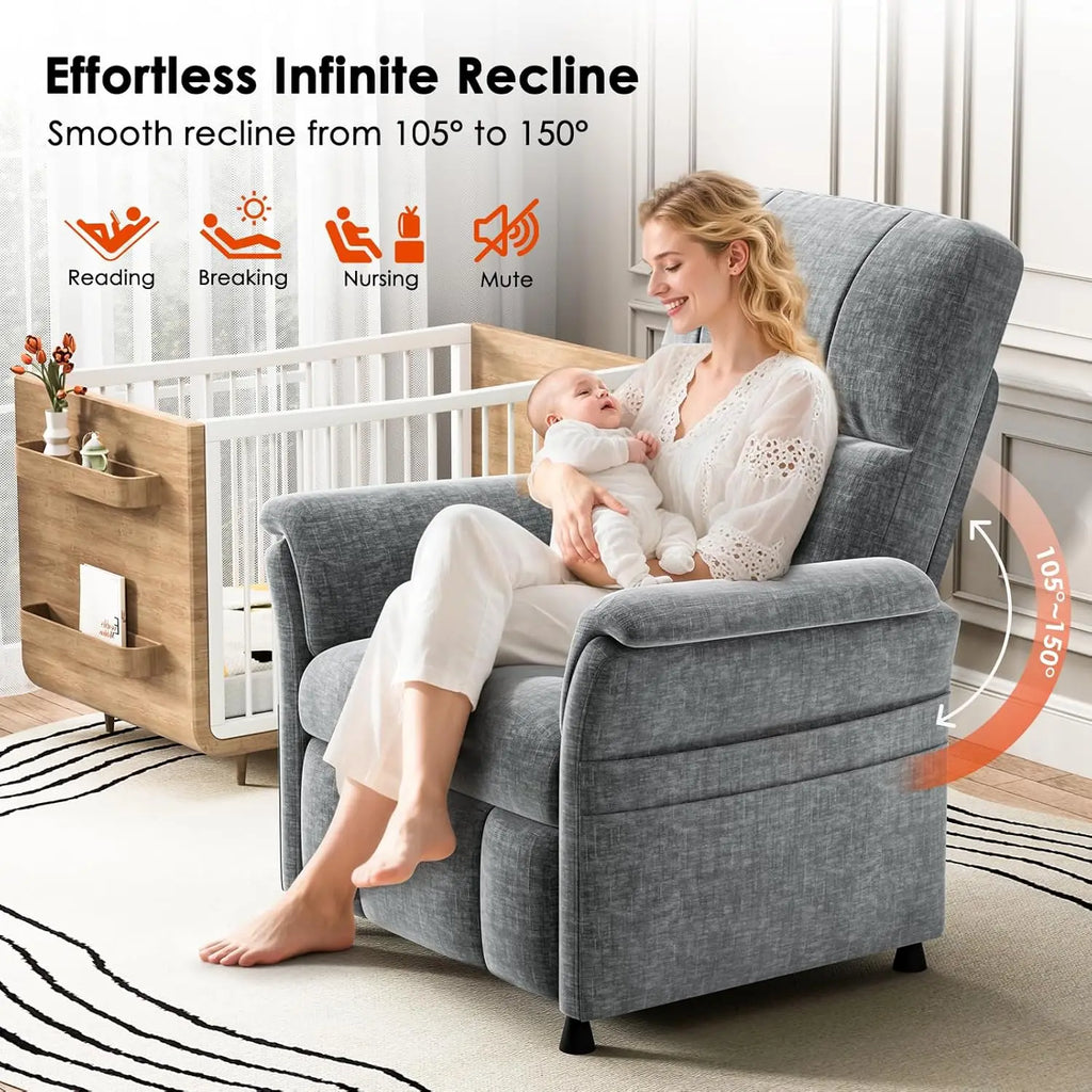Power Recliner Chair Adjustable Chenille with Pocket Remote