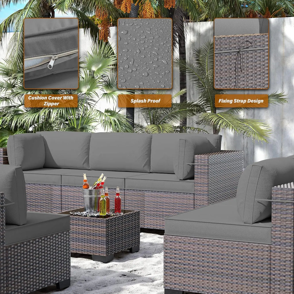 14 Pieces Patio Set, Sectional Furniture Rattan Wicker Set