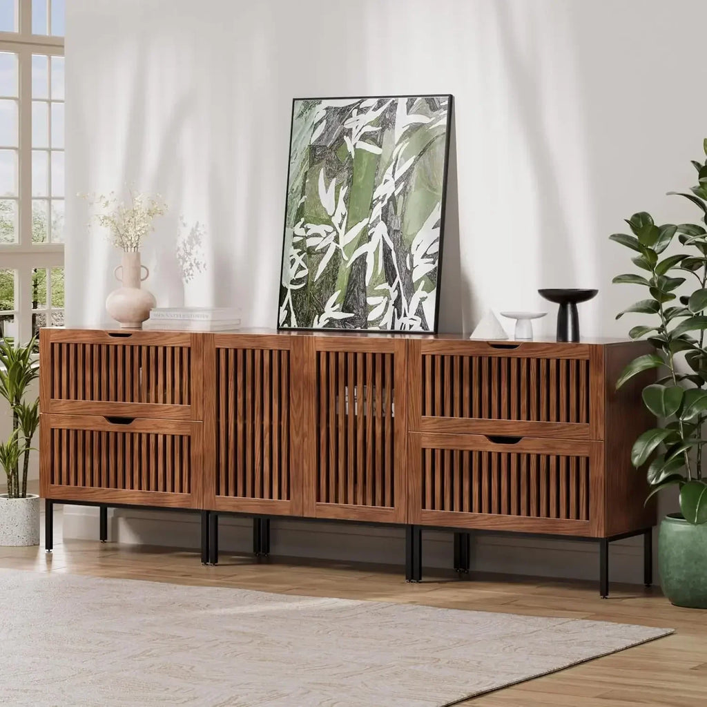 ,87" Farmhouse Buffet Cabinet with Metal Base