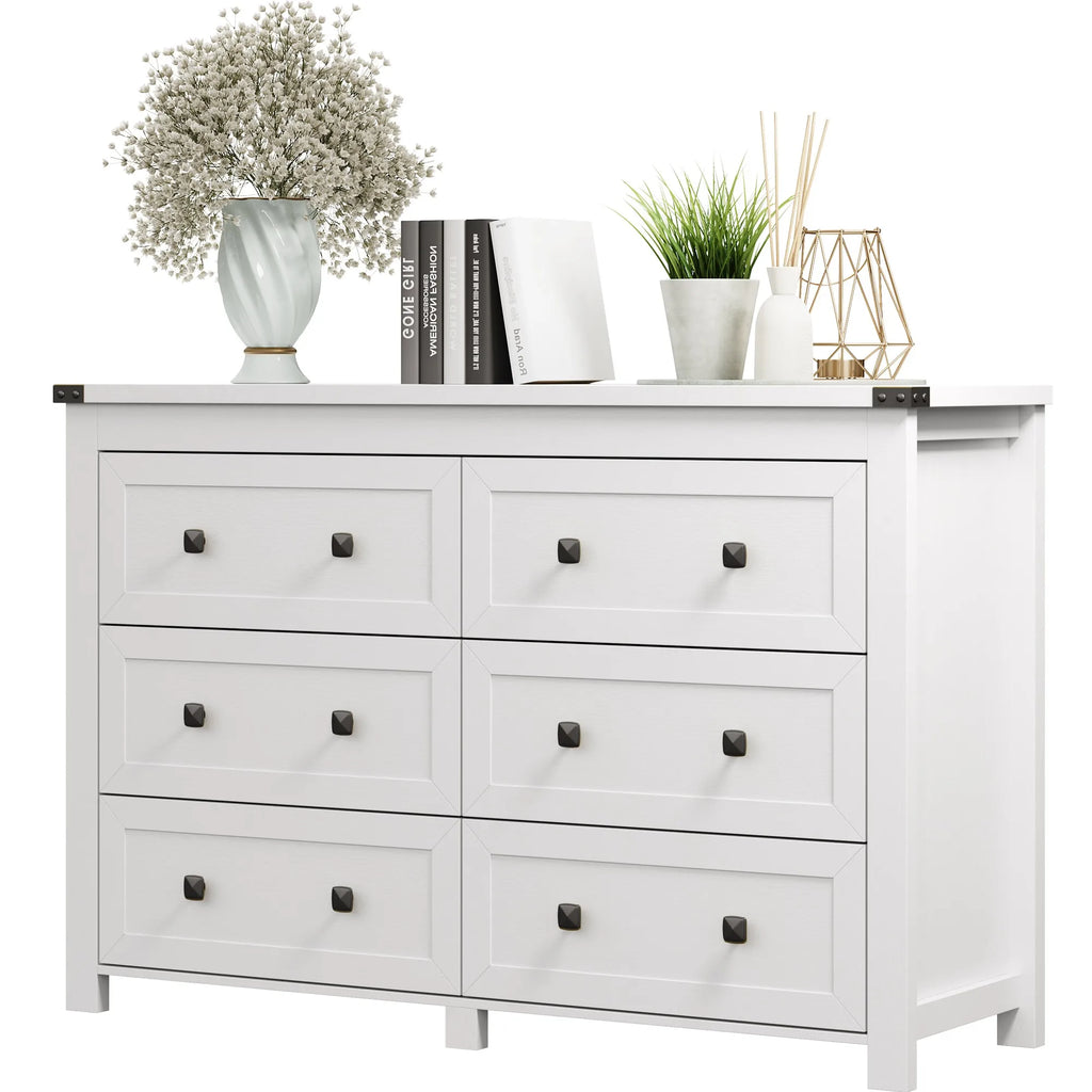 Wood 6 Drawer Dresser, 47" Wide Modern Double Chest of Drawers