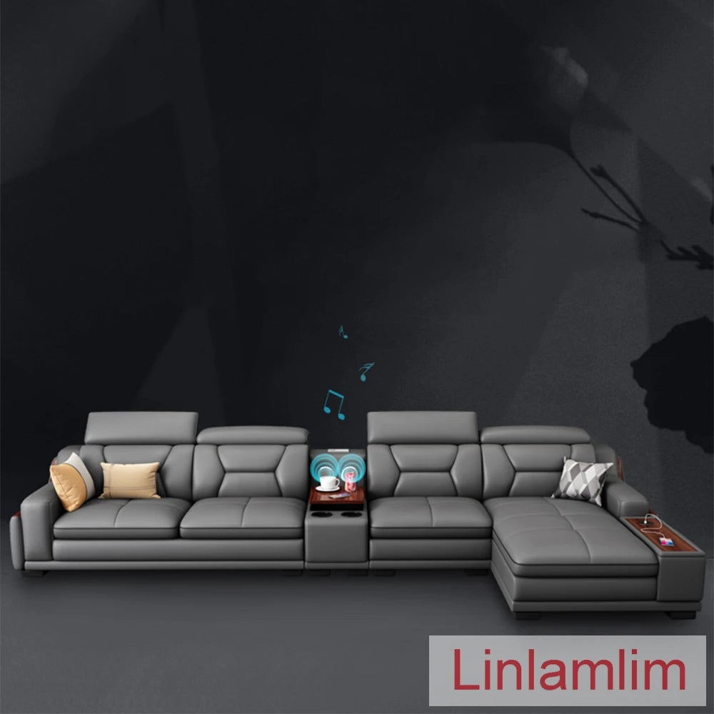 Italian Genuine Leather Sofa - Bluetooth Speaker, USB Charging