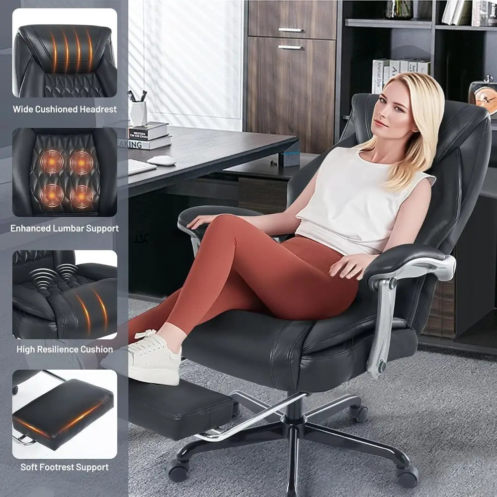 Heated Massage Office Chair with Footrest, 6-Point Vibration, Ergonomic Reclining Desk Chair, PU Leather Seat for Comfortable Ho