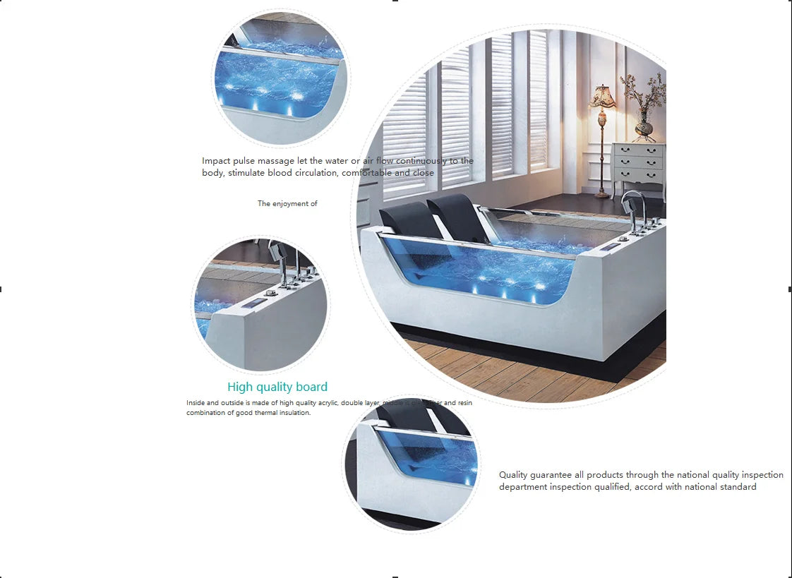 Glass Acrylic Whirlpool Massage Bathtub