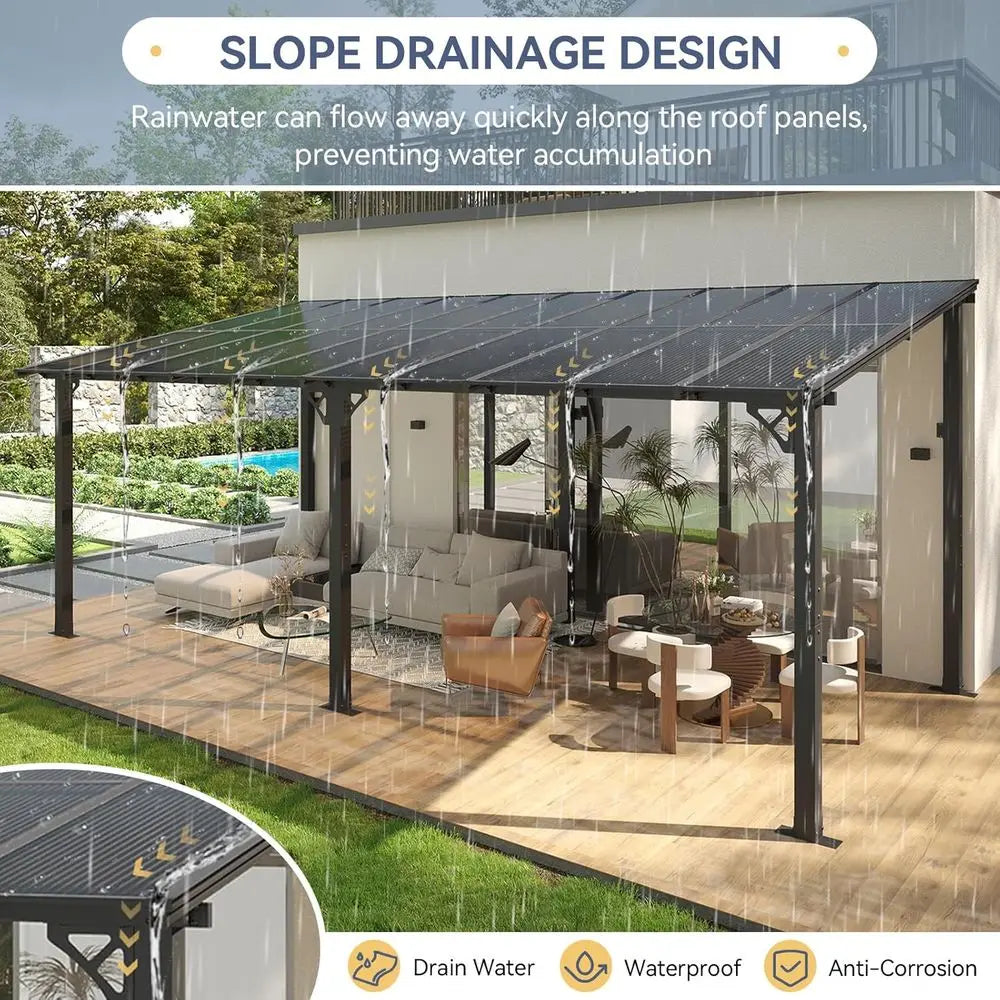 10' x 20' Lean to Gazebo, Hardtop Metal Gazebo Pergola with Polycarbonate Roof