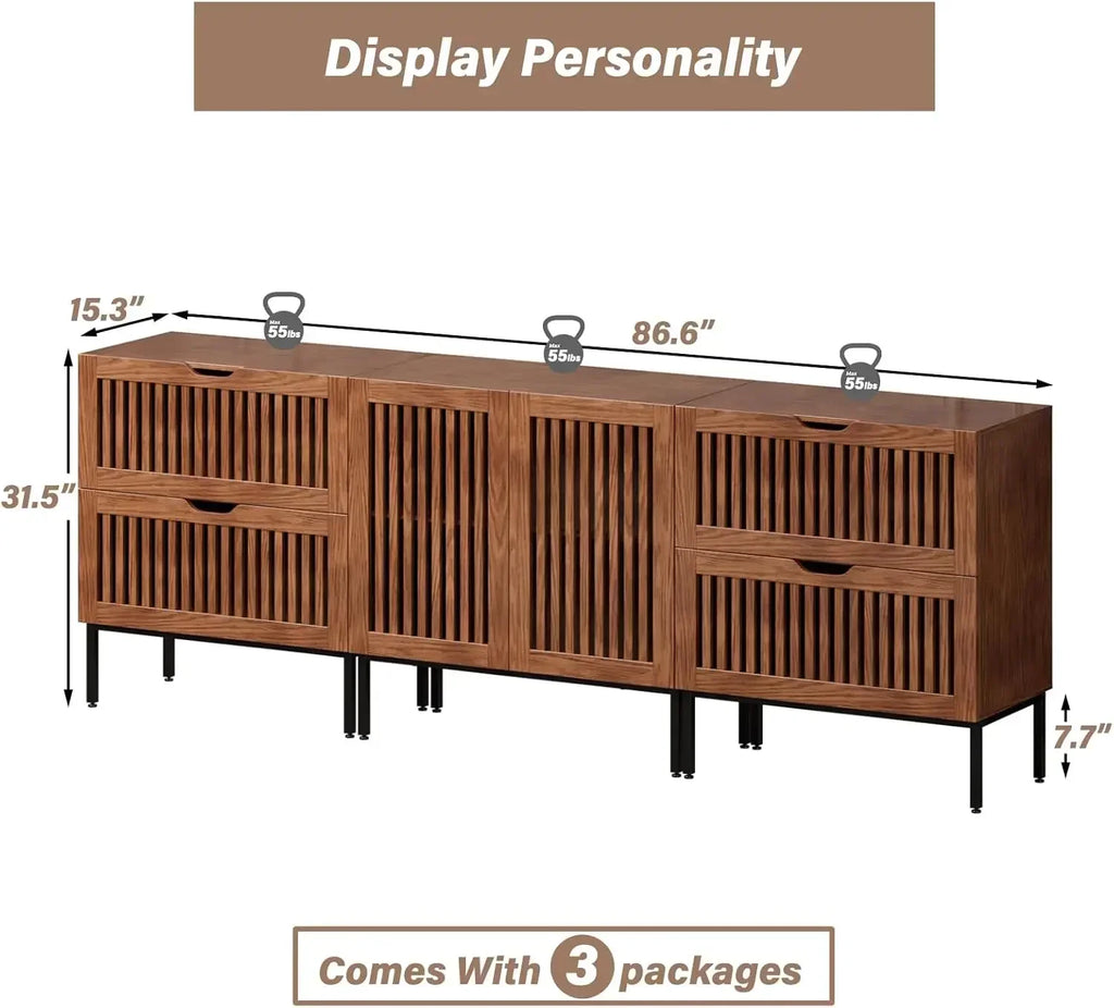 ,87" Farmhouse Buffet Cabinet with Metal Base
